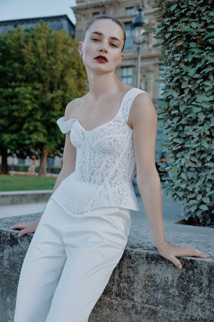 Elegant Wide Leg Satin Bridal Trousers Ines