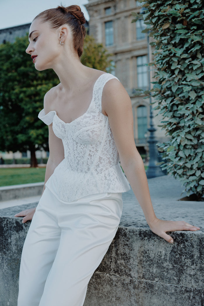Elegant Wide Leg Satin Bridal Trousers Ines