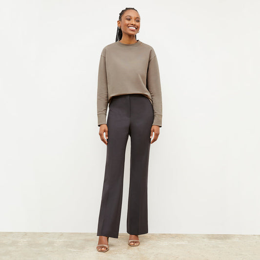 Front image of a woman wearing the Ellie Pullover - Light French Terry in Light Truffle | Lead