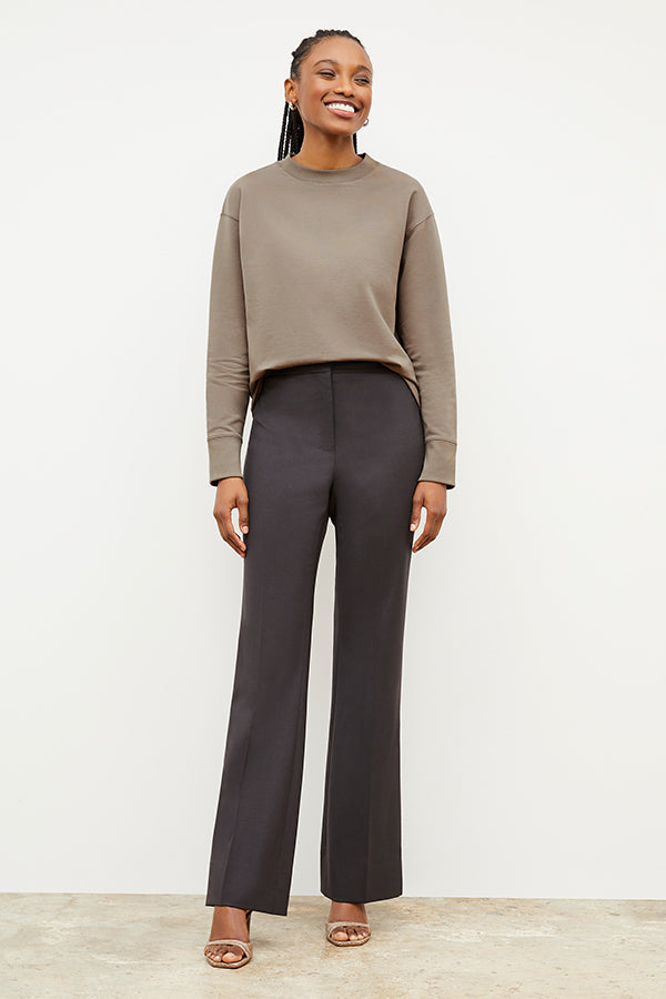 Front image of a woman wearing the Ellie Pullover - Light French Terry in Light Truffle | Grid | Exclude