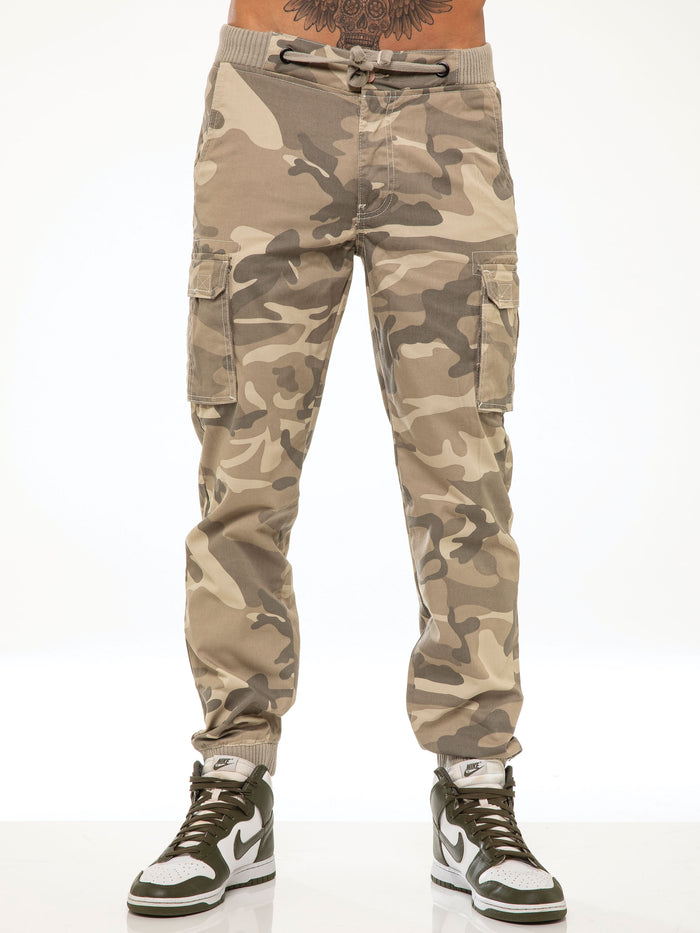EZ409 ENZO Mens Military Combat Cuffed Camouflage Jeans ENZO RAWDENIM