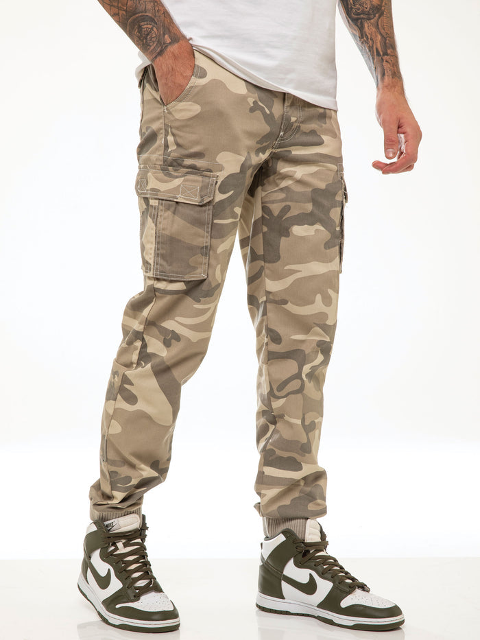EZ409 ENZO Mens Military Combat Cuffed Camouflage Jeans ENZO RAWDENIM