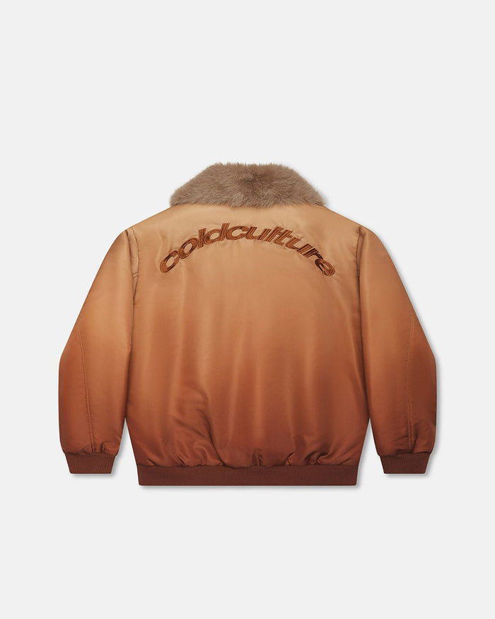 FADED BOMBER BROWN - brown faded bomber jacket, back view - Cold Culture
