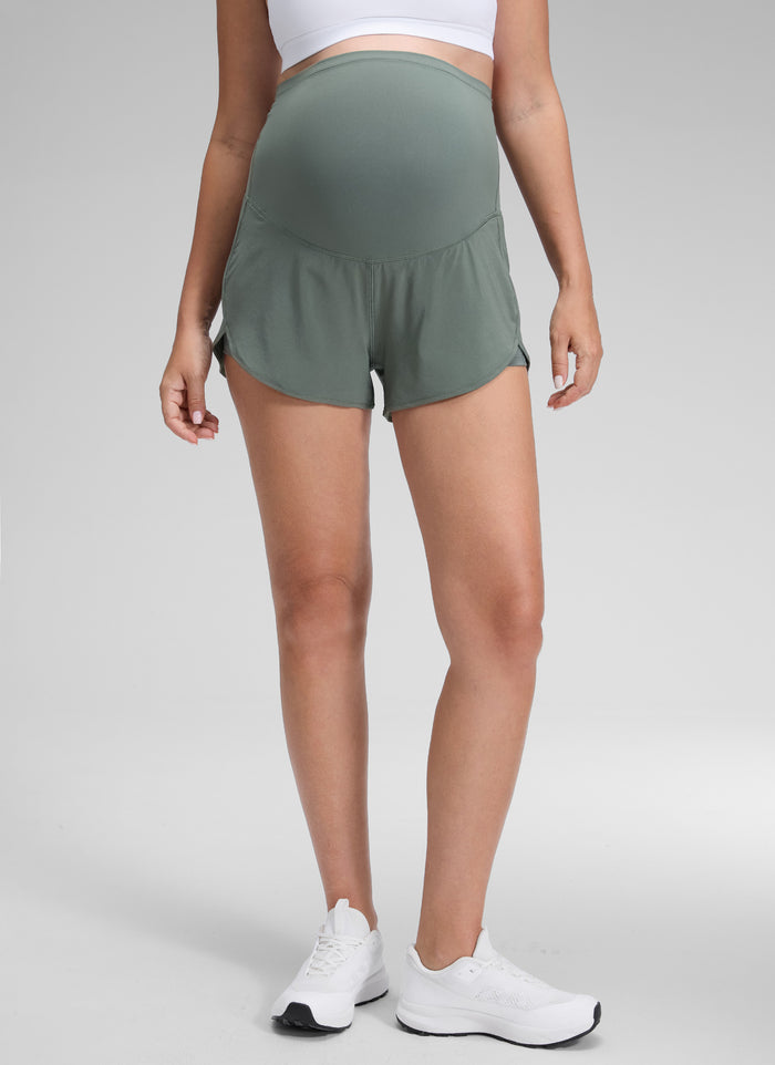 CRZ YOGA Women's Feathery-Fit Soft Maternity High Waisted Shortrs Grey Sage