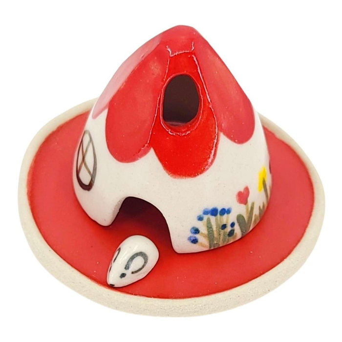Figurine Set - Mouse House Incense Burner (Red) by Spalted Home