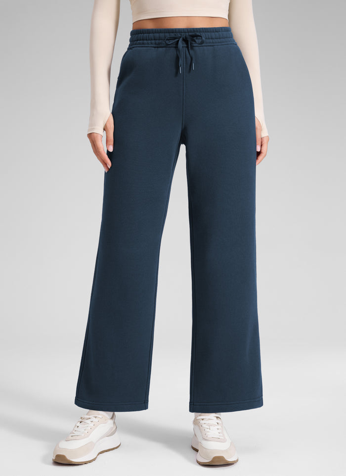 CRZ YOGA Women's Cotton Fleece Lined Casual Straight Leg Pant 28'' Ink Blue