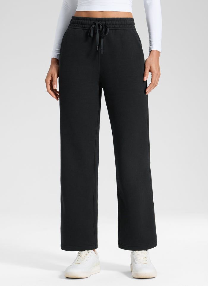 CRZ YOGA Women's Cotton Fleece Lined Casual Straight Leg Pant 28'' Black