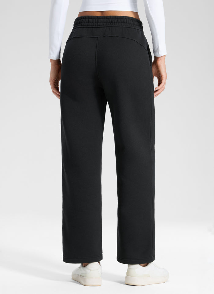 CRZ YOGA Women's Cotton Fleece Lined Casual Straight Leg Pant 28'' Black