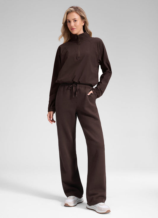 CRZ YOGA Women's Cotton Fleece Lined Casual Straight Leg Pant 32'' Hot Fudge Brown
