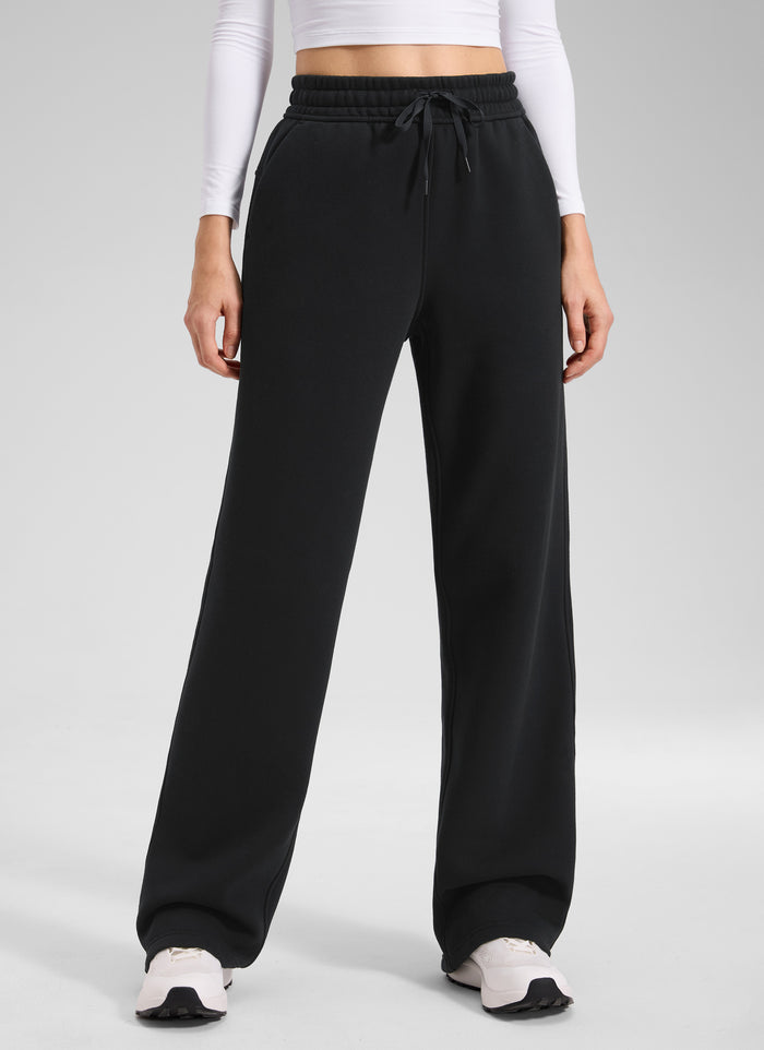 CRZ YOGA Women's Cotton Fleece Lined Casual Straight Leg Pant 32'' Black