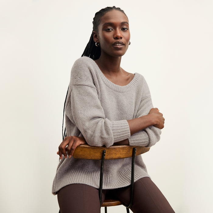 front image of a woman wearing the foster pants in Mahogany | Exclude