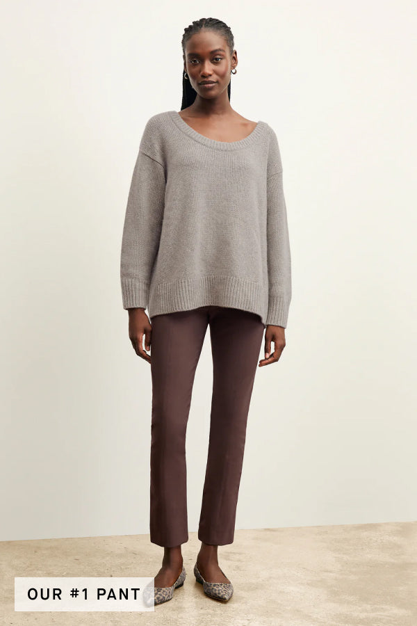 front image of a woman wearing the foster pants in Mahogany | Exclude | Grid