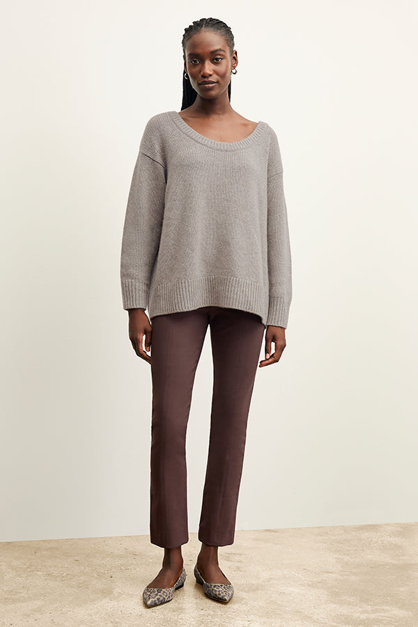 front image of a woman wearing the foster pants in Mahogany | Exclude