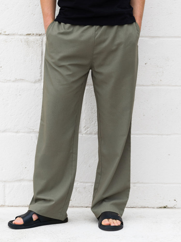 Freddie Relaxed Linen Trousers - Khaki