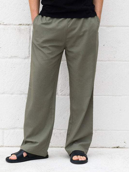 Freddie Relaxed Linen Trousers - Khaki
