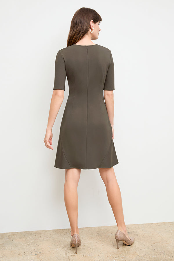 front image of a woman wearing the gina dress in ash | Exclude
