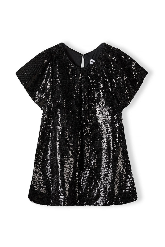 Sequin Party Dress, Flutter Sleeves, Black - 2