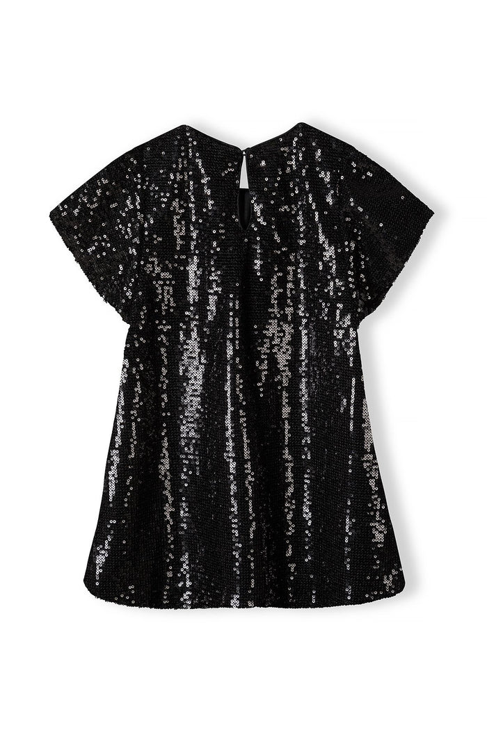 Sequin Party Dress, Flutter Sleeves, Black - 3