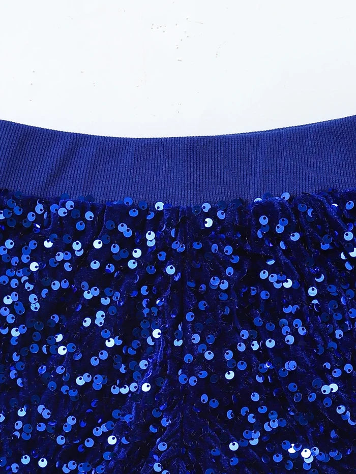 Girls Blue Sequin Shorts with Lining