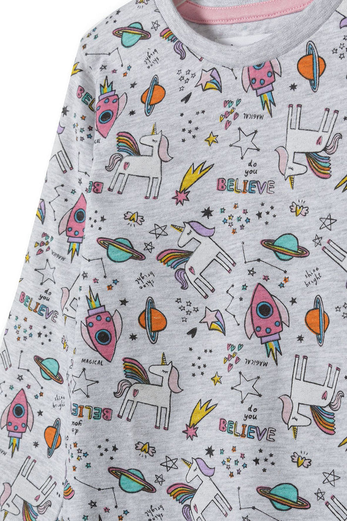 Pyjama Set, Unicorn Space Print, Grey - 4