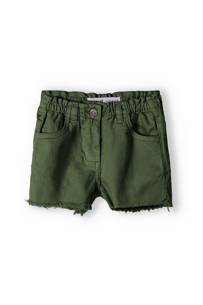 Twill Shorts, Paperbag Waist, Frayed Hem, Khaki - 2