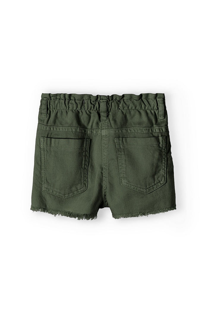 Twill Shorts, Paperbag Waist, Frayed Hem, Khaki - 3