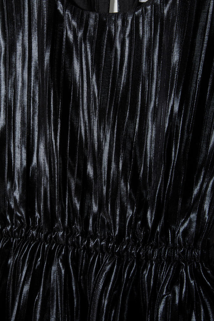Pleated Metallic Party Dress, Black, Cap Sleeves - 4