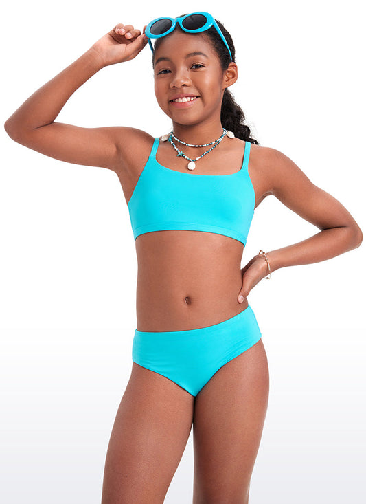 CRZ YOGA Girls Swim Bikini Set Scoop Neck Mid Rise Bottom Swimsuit Turquoise