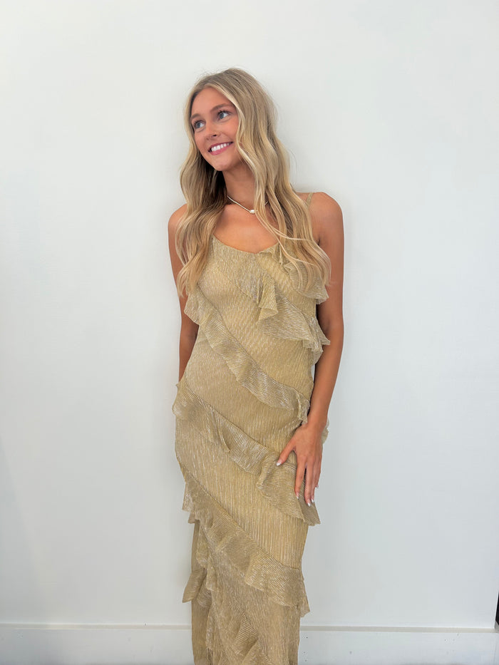 Grace Gold Ruffled Maxi Dress