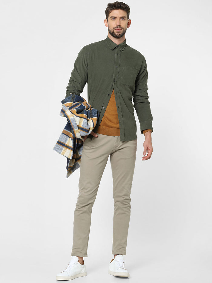 Green Corduroy Full Sleeves Shirt