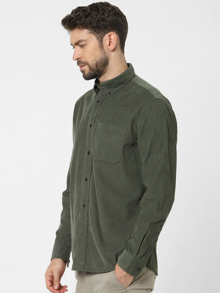 Green Corduroy Full Sleeves Shirt