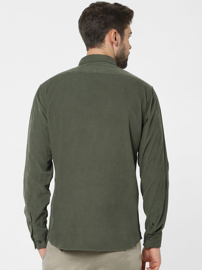 Green Corduroy Full Sleeves Shirt