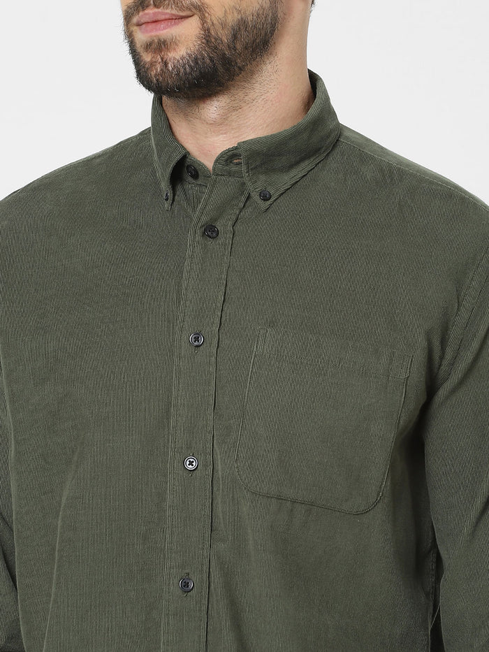 Green Corduroy Full Sleeves Shirt