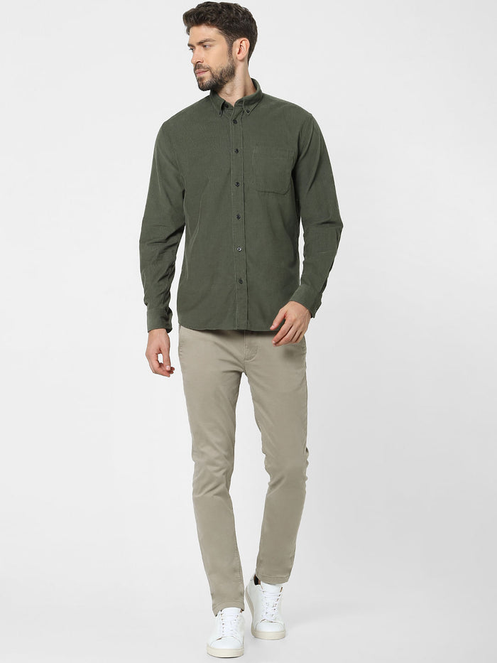 Green Corduroy Full Sleeves Shirt