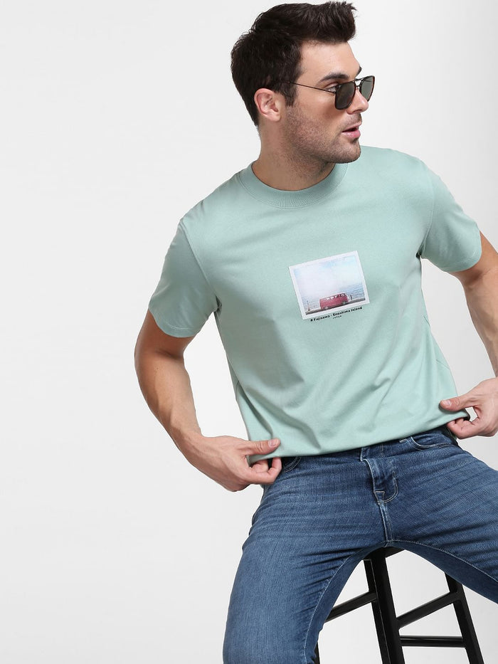 Green Graphic Print Crew Neck T-Shirt