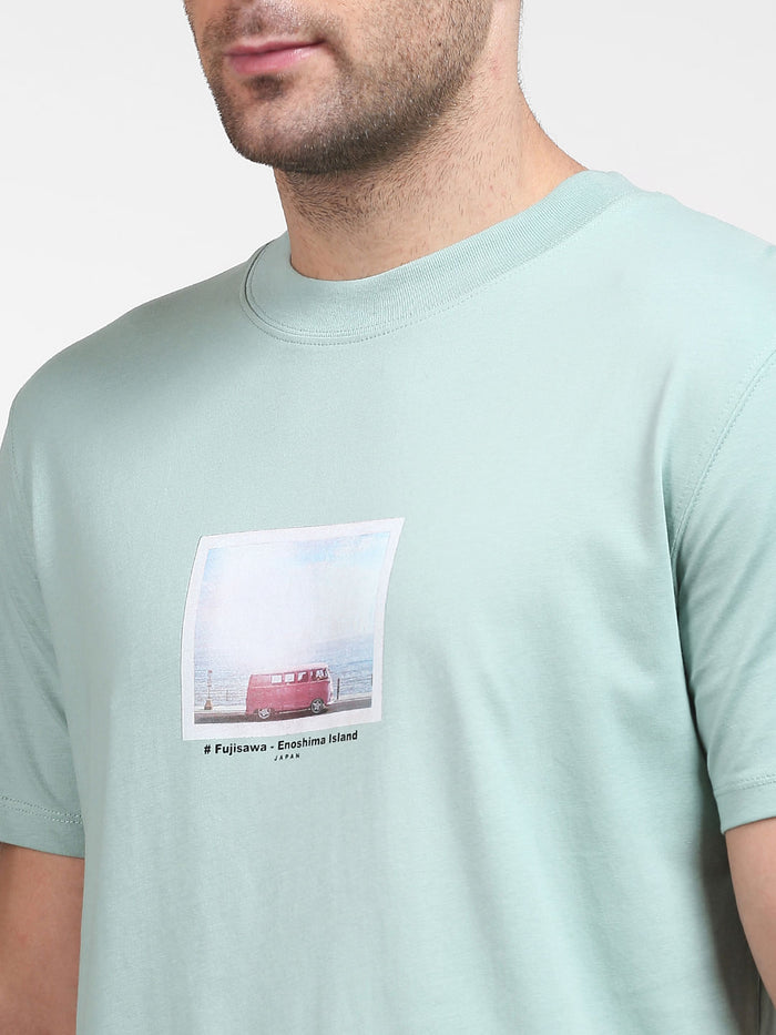 Green Graphic Print Crew Neck T-Shirt