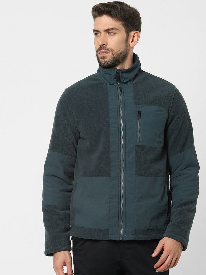 Green High Neck Fleece Jacket
