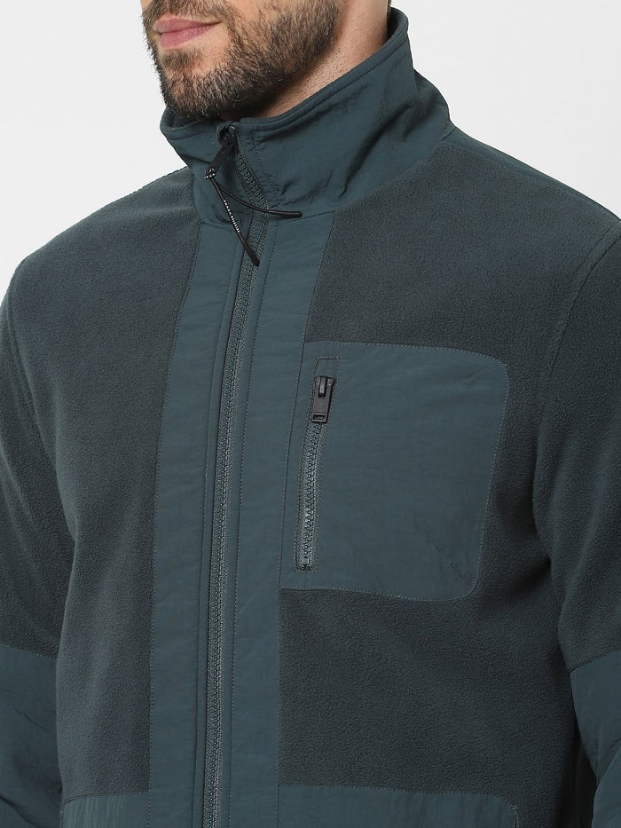 Green High Neck Fleece Jacket