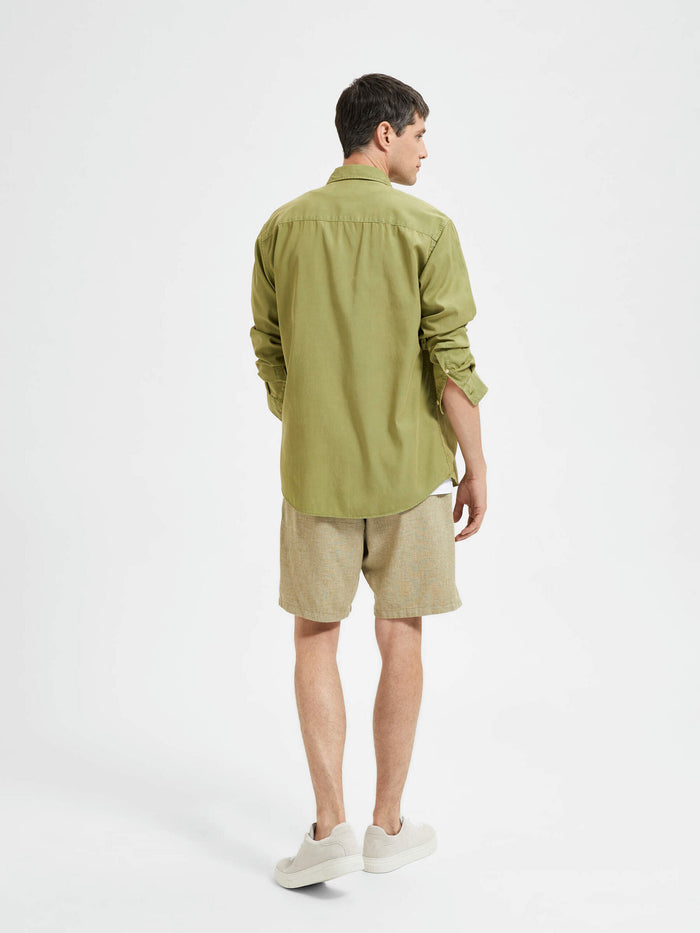 Green Linen Full Sleeves Shirt
