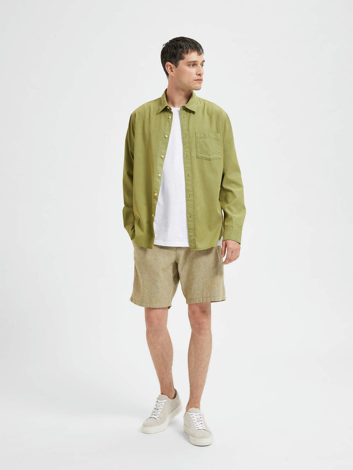 Green Linen Full Sleeves Shirt