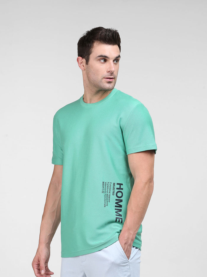 Green Logo Print Crew Neck T-Shirt