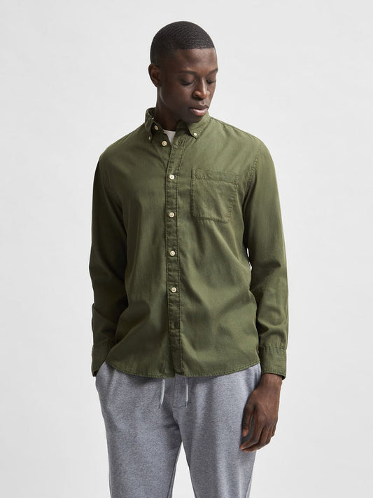 Green Solid Full Sleeves Shirt