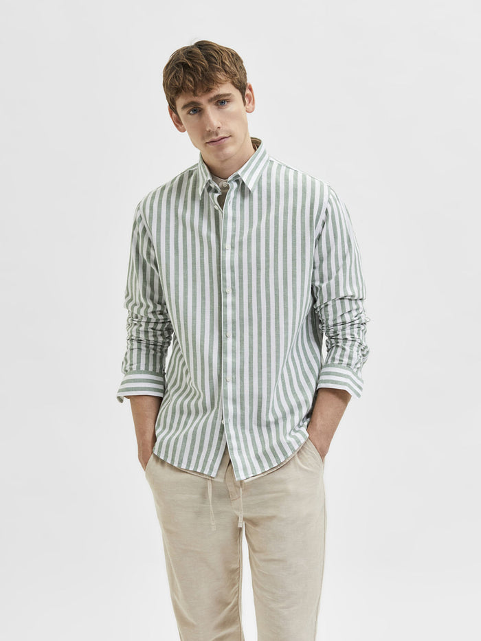 Green Striped Full Sleeves Shirt