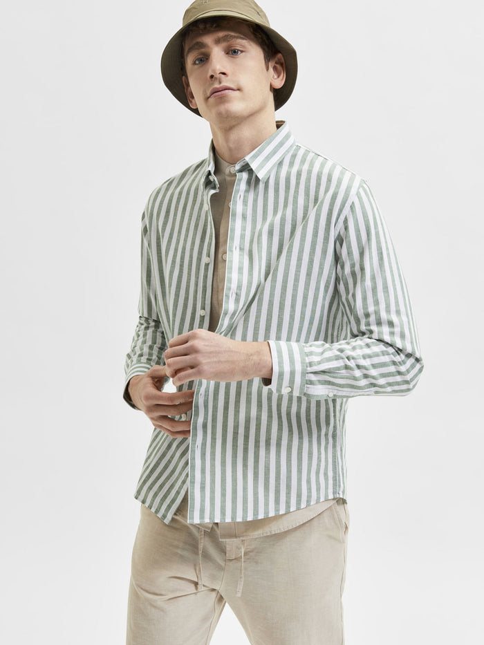 Green Striped Full Sleeves Shirt