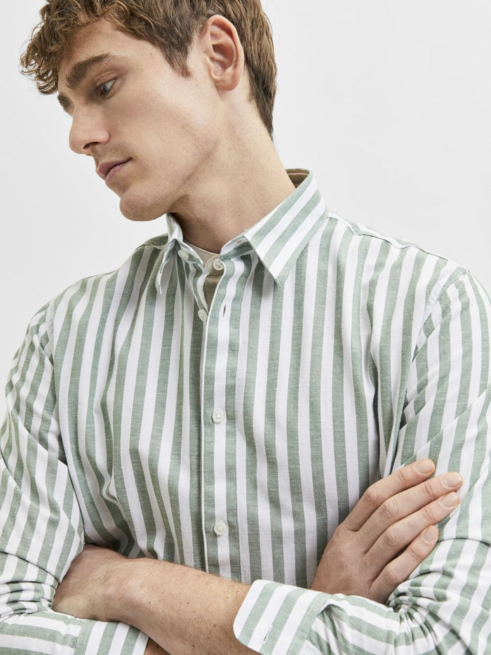 Green Striped Full Sleeves Shirt
