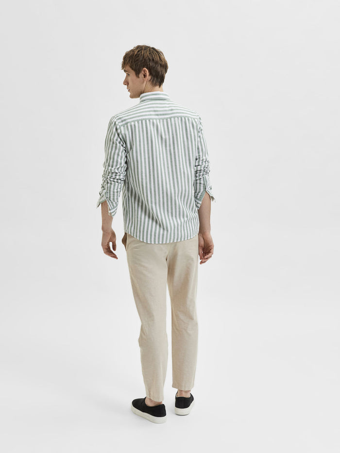 Green Striped Full Sleeves Shirt