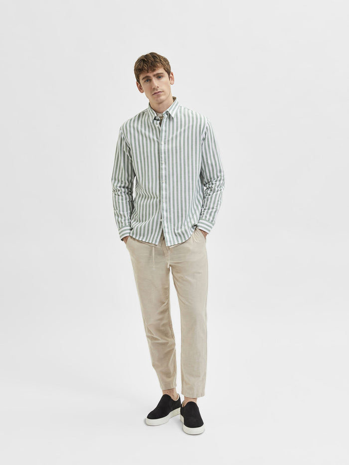 Green Striped Full Sleeves Shirt