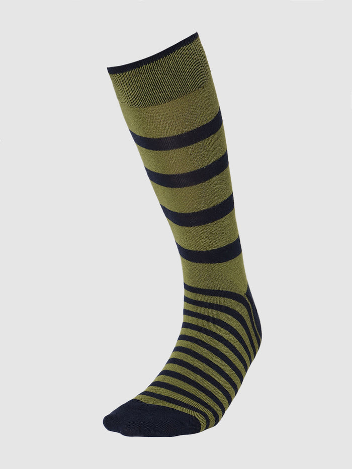 Green Striped Mid Calf Length Socks
