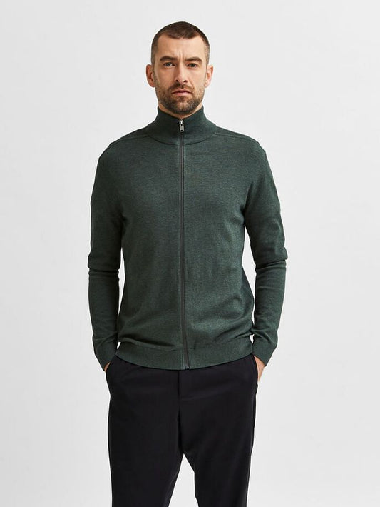 Green Turtleneck Zip Up Cardigan