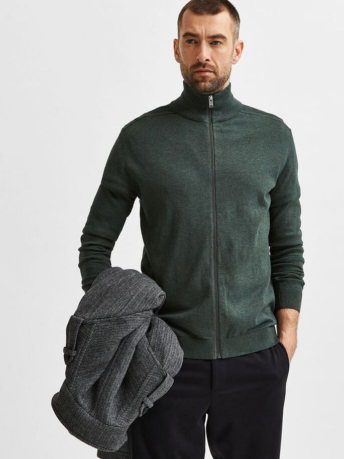 Green Turtleneck Zip Up Cardigan